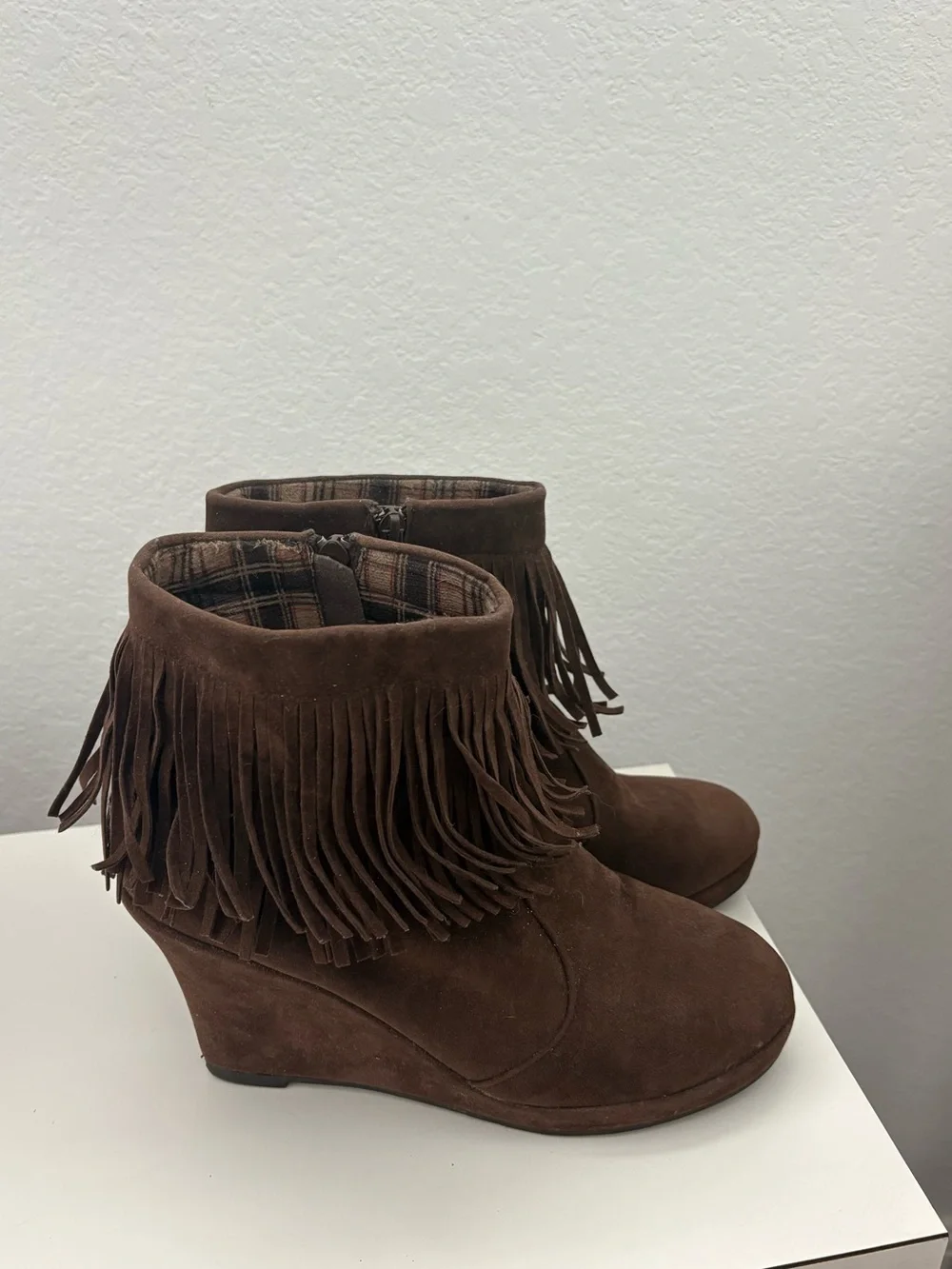 Y2k Fringe Wedge Ankle Boot Brown